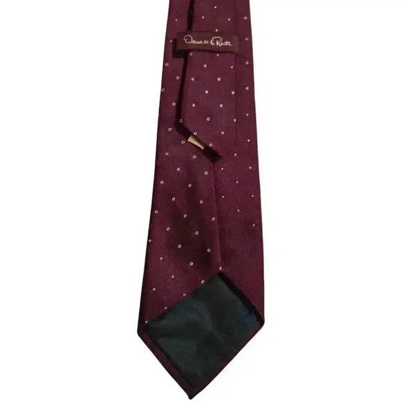 Vintage Oscar de la Renta Necktie Tie Maroon Dotted Logo Embroidery #173 - Picture 3 of 5